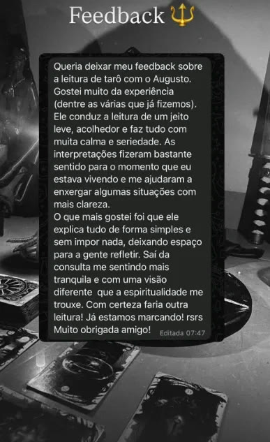 Print de depoimento sobre uma leitura de tarô